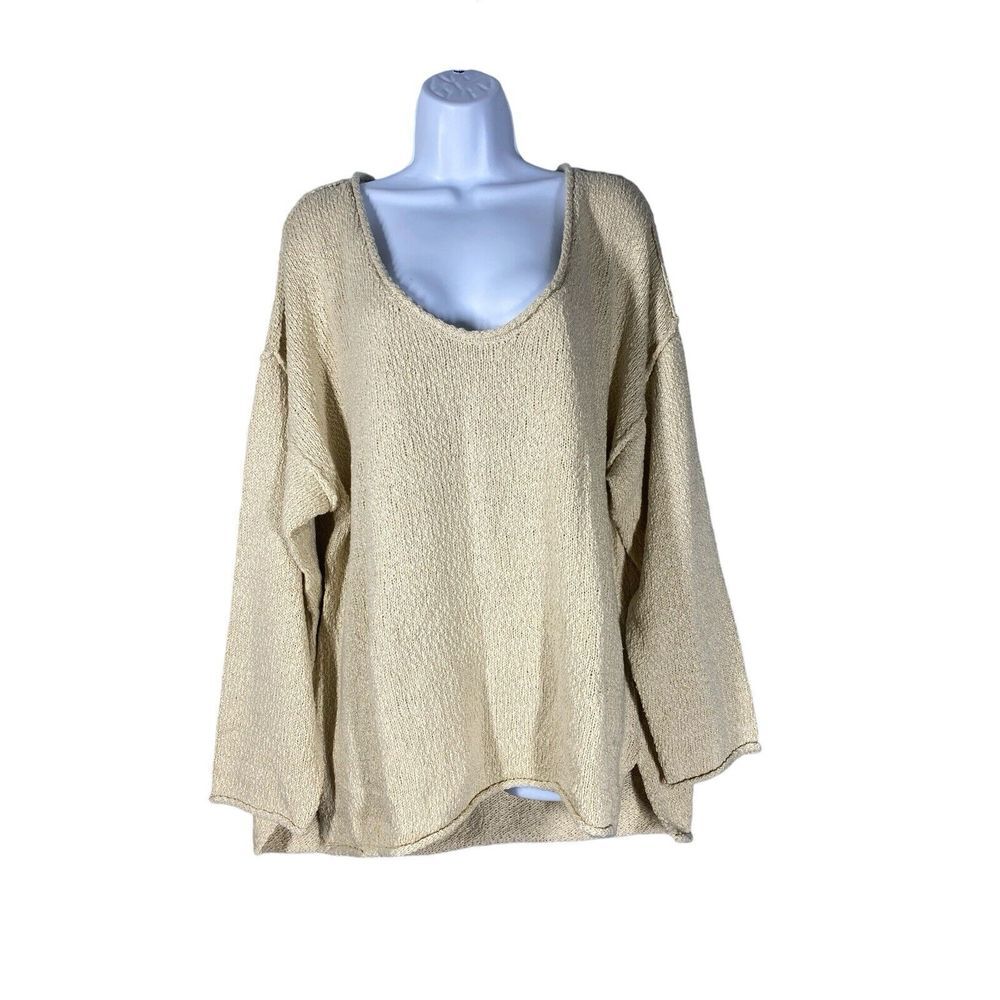 Aerie Womens Scoop Neckline Oversized Knit Top Beige Pullover Sweater Size Large